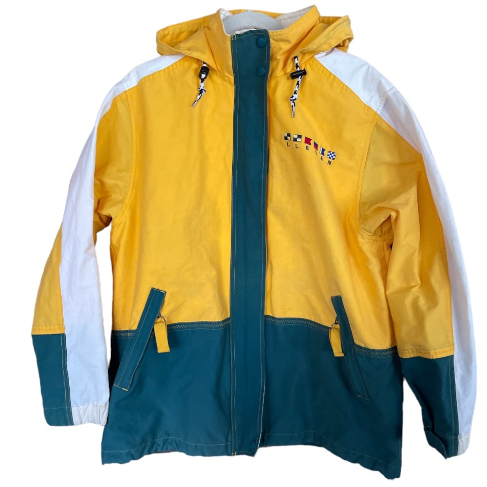Vintage L.L. Bean Sailing Windbreaker Jacket 1990s Yellow Green Nautical